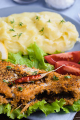 Fried fish with mashed potatoes