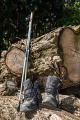 Wanderschuhe mit Stöcken