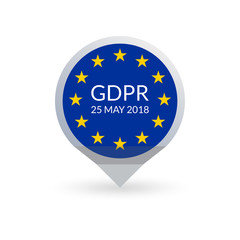 GDPR marker. General Data Protection Regulation map pointer with EU flag. Vector illustration.