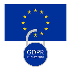 GDPR banner. General Data Protection Regulation symbol with EU flag and padlock. Vector illustration.