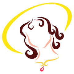 Lady in a yellow summer hat and pendant around her neck