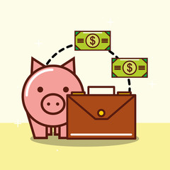 piggy bank safe money banknote business briefcase vector illustration