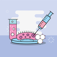 science laboratory research bacteria syringe and test tube vector illustration