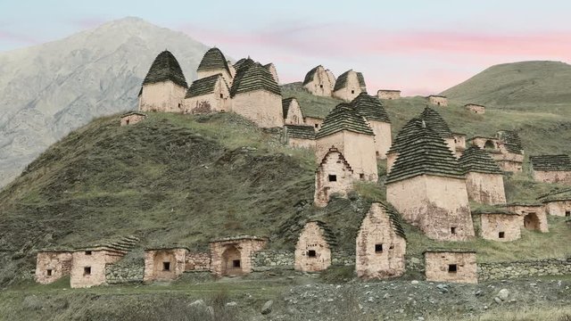Ancient Alanian necropolis outside the village of Dargavs, called "City of the dead". North Ossetia-Alania, Russia
