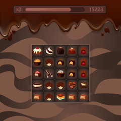 Vector concept illustration game with chocolate candies,