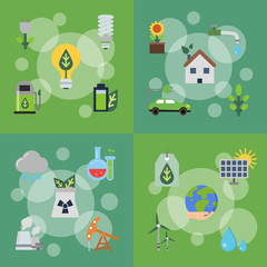 Fototapeta na wymiar Vector banners set of illustrations with ecology flat icons