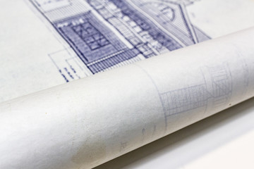 Rolled up Blueprints Home Construction