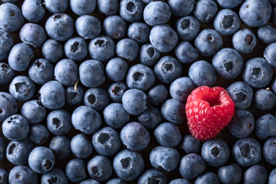  Ripe and juicy fresh blueberries and raspberry .