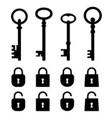 Keys and locks silhouette. Vector illustration.
