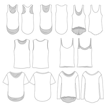 Vector template of various women's style shirts