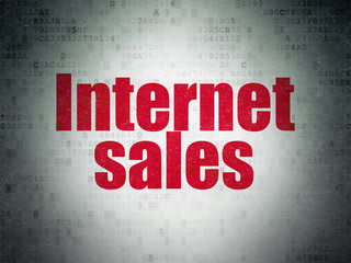 Marketing concept: Painted red word Internet Sales on Digital Data Paper background