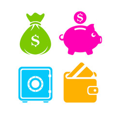Colorful money vector icon set