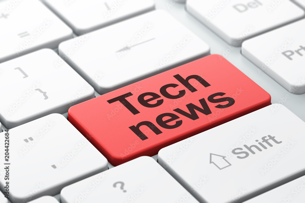 Aufkleber news concept: computer keyboard with word tech news, selected focus on enter button background, 3d r