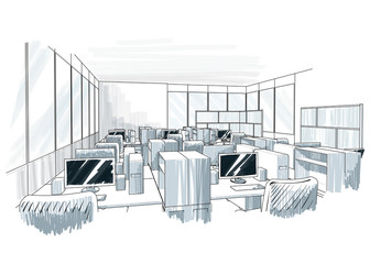 Office interior. Open space . - 204422824