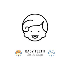 Baby Teeth Icon, Little boys with first tooth, child smiling. Children's dental care thin line icon. Vector flat illustration