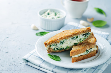 Ricotta spinach rye sandwich