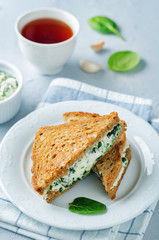 Ricotta spinach rye sandwich