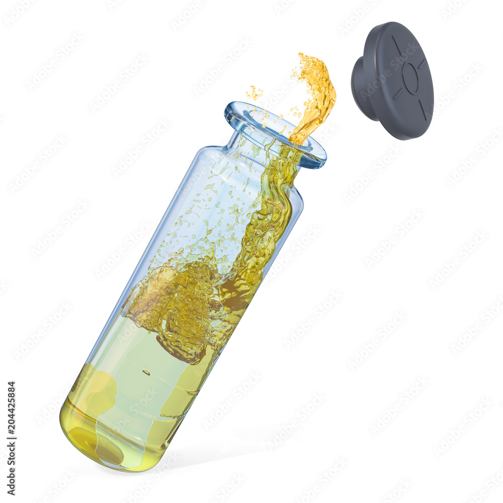 Poster opened vial with splash, 3d rendering
