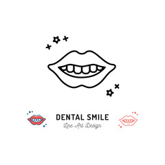 Dental Smile logo, Lips and Teeth line icon. Teeth Whitening, Stomatology, Dental care icon. Vector flat illustration
