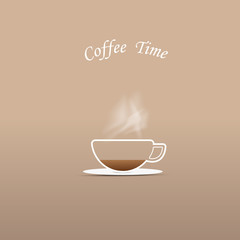 A cup of hot coffee on brown background. Vector background.