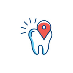 Location icon dental care stomatology. Location pin icon of the dental clinic on the map. Vector flat illustration