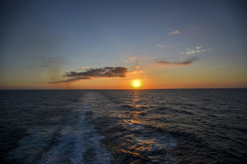 Sunset from a departing Cruise Ship from the Aft