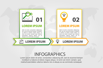 Vector illustration. An infographic template with 2 steps and an image of two rectangles. Use for business presentations, education, web design. Place for text and icons