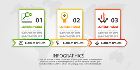 Vector illustration. An infographic template with 3 steps and an image of three rectangles. Use for business presentations, education, web design. Place for text and icons