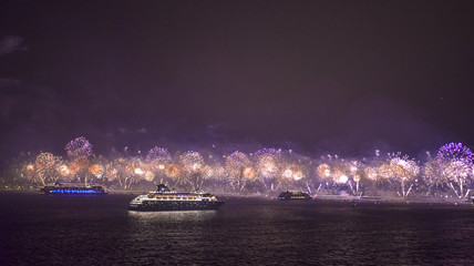 New Year Fireworks in Copacabana Brazil Rio De Janeiro