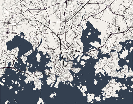 Vector Map Of The City Of Helsinki, Finland