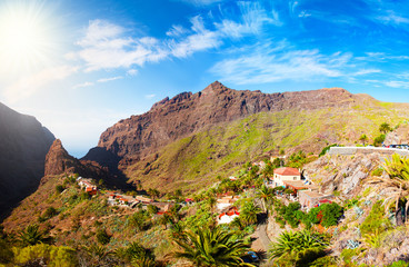 Panoramic view over the famous Masca village in Tenerife at sunset, Canary island of Spain