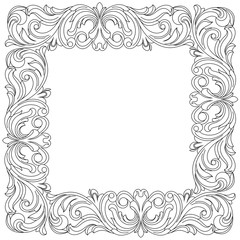 Vintage border frame engraving with retro ornament pattern in antique baroque style decorative design. Vector