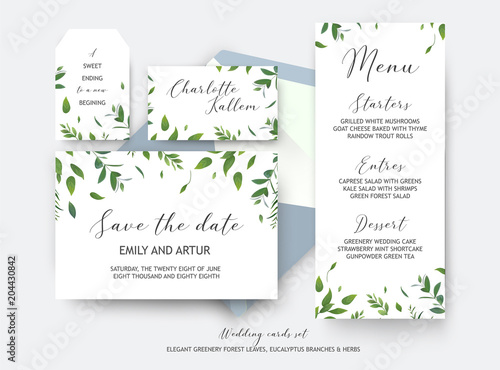 Printable Save the Date Card Save the date template Green Leaves Rustic Wedding Greenary Save the date template Rustic save the date