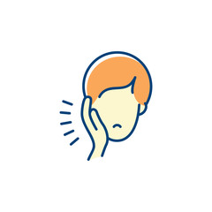 Obraz premium Toothache icon, Dental pain sign. Man with toothache jaw pain, Vector flat illustration