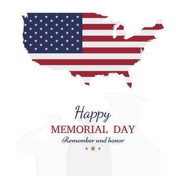 Happy memorial day. Greeting card with flag and soldier on background. National American holiday event. Vector illustration EPS10