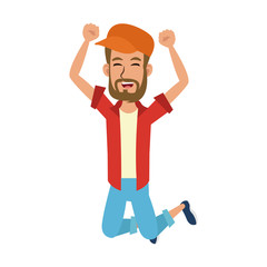 Happy young man jumping vector illustration graphic design