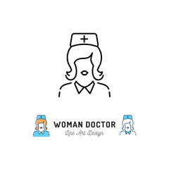 Woman doctor icon, Medical staff, Nurse icons. Thin line art design, Vector flat illustration
