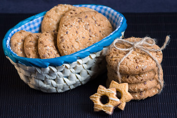 Cookies with sesame and sunflower seeds on table. Healthy eating