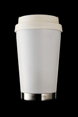 Thermos coffee drinking cup isolated on black background