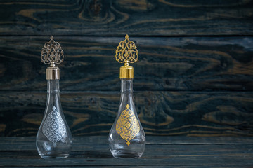 Glass Cologne Bottle with Ottoman Pattern and Metal Lid