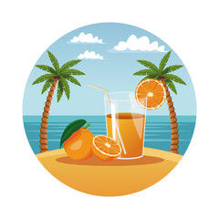 Fototapeta na wymiar Summer orange juice glass cup in round symbol vector illustration graphic design