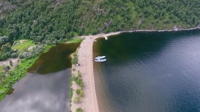 Aerial view of Teletskoye Lake, Chulyshman Valley. The Republic of Altai, Russia