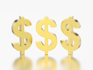 3D illustration different view three gold dollar money