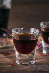 Herbal bitter liqueur with different natural ingredients.