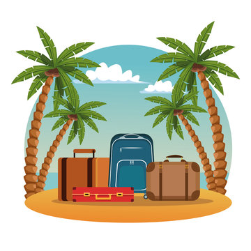 Travel luggage in beachscape vector illustration graphic design