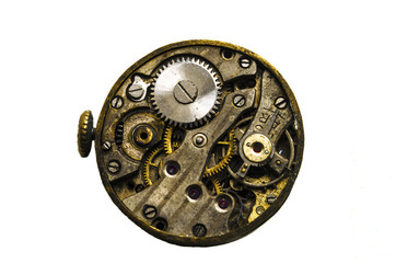 Clockwork old mechanical. close up, macro shot. Vintage gears view
