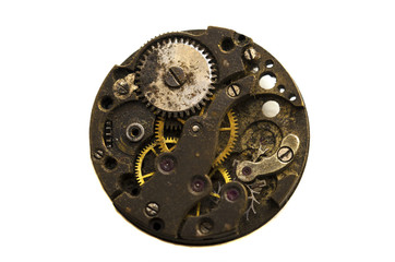 Clockwork old mechanical. close up, macro shot. Vintage gears view