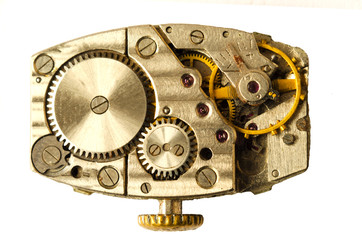Clockwork old mechanical. close up, macro shot. Vintage gears view