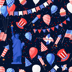 Obraz premium USA seamless navy pattern. Vector print background. American national symbols, celebration Independence Day