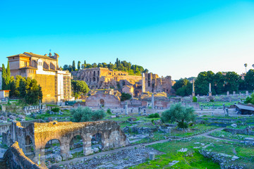 Fototapeta na wymiar Roman Forum in Rome, Italy. Forum Romanum or Forum Magnum.